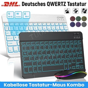 Deutsch Kabellose Bluetooth Tastatur  Maus für IOS Android Windows Tablet PC DE - Bild 1 von 42