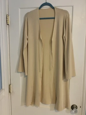Medium/Large Tahari 100% Silk Long Neutral Open Sweater - Image 1 of 3