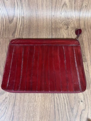 Cartera de cuero de piel de anguila roja vintage gamuza interior cremallera alrededor Foto 1 de 4