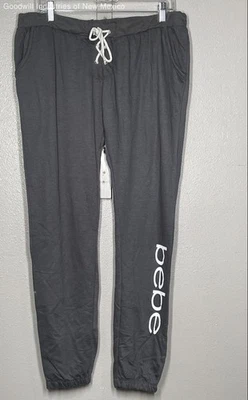 Bebe Womens Grey Solid Sleepwear Drawstring Jogger Pants Size L - Image 1 of 4
