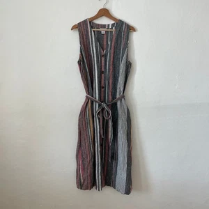 Liz Claiborne – Vintage Striped Linen Blend Button Down Shirt Dress Size XL - Picture 1 of 8
