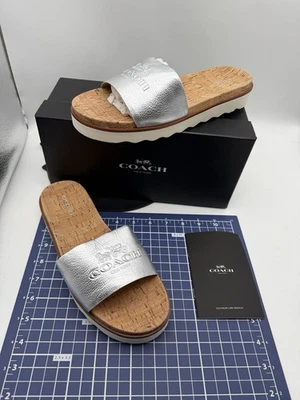Sandalias Coach para mujer 8 1/2M abeto metálico plateado caído A01620 NUEVAS Foto 1 de 4