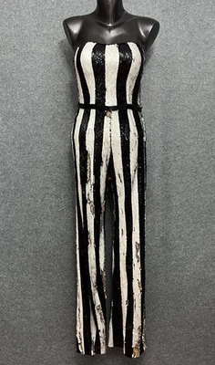 Vestido Hoco Pantalón Lentejuelas Reversible Sirena Glamour Rayas Jovani 0 Cóctel Foto 1 de 4