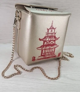 Chinese Golden Takeout Box Style Crossbody Bag Gold-Tone Chain Strap Red Image - Picture 1 of 10