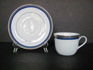 CHARTER CLUB FASHION BUFFET PLATINUM COBALT BLUE BAND CUP & SAUCER - Picture 1 of 8