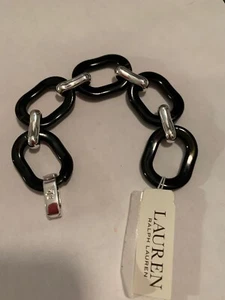 NWT Lauren Ralph Lauren  silver tone & black pen 7" link bracelet H54 - Picture 1 of 7