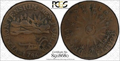 1786 Vermont Landscape Copper VERMONTENSIUM RR-6 PCGS VF20 Cert# 85118680 - Image 1 of 4