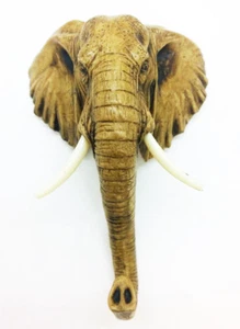 Elephant Head Carving Wall Hanging Decor Classic Handmade Art Resin Collectible - Picture 1 of 8