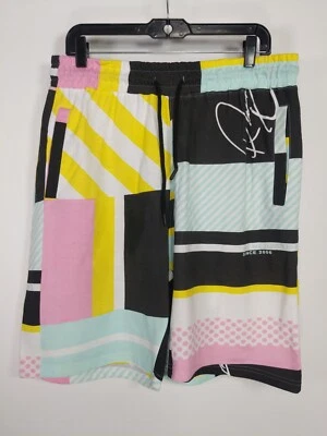 Pantalones Cortos Reason Multicolor Bloques de Color Geométricos Retro Cordón Talla L Foto 1 de 4