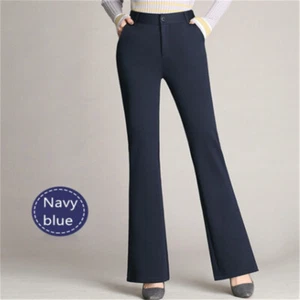 Women High Waist Bootcut Flare Pants Slacks Dress Formal Trousers Wide Leg Work - Picture 1 of 12