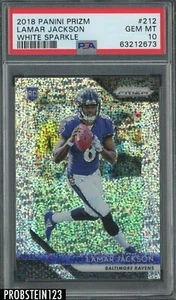 2018 Panini White Sparkle Prizm #212 Lamar Jackson RC Rookie /20 SP PSA 10