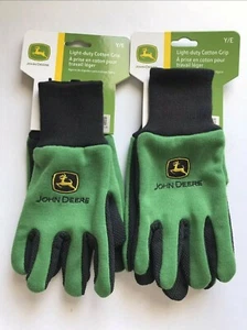 2 Pair Lot John Deere Light-Duty Cotton Grip Gloves Gardening - Youth KIDS Size - Picture 1 of 1