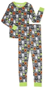 Boys Halloween 2 Piece Pajama Set - Gray Ghosts, Frankenstein, Pumpkin - Size 5 - Picture 1 of 10