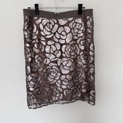 BCBG MaxAzria LARGE Womens DORSHEA Floral Sequin Skirt Classic Holiday Neutral - Image 1 of 4