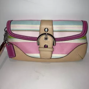 Coach Legacy Striped Pastel Wristlet Wallet - Picture 1 of 4