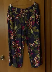 J. Jill Womens XL Tropical Floral Wide Leg Crop pants Elastic Waist pockets NWT - Picture 1 of 10