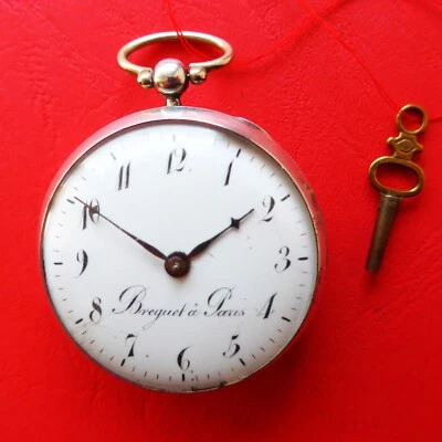 Reloj de Bolsillo Mantenido "Breguet", Hindelhemmmung, Plateado, Funciona, Aprox. 1800 Foto 1 de 4