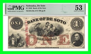 Nebraska, De Soto 1 $ 1859 Bank of De SotoNE25G10a - veraltete Banknote - PMG 53  - Bild 1 von 5
