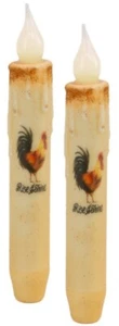 Set of 2 - Primitive 6.5" Rise & Shine ROOSTER Timer Candle Taper - Picture 1 of 2