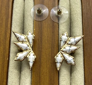 Luv Aj The Marble Wing Earrings Gold Tone Climber White Stud Used 925 - Picture 1 of 12