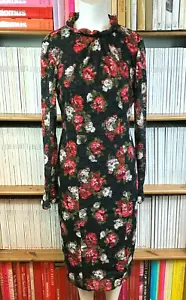 Vestido M&S Damas 8 XS Lápiz Volantes Cuello Alto Floral Estampado Rosa Midi Malla Encaje - Imagen 1 de 12
