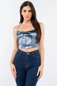 Bear Dance Dragon Printed Round Neck Satin Cropped Top Size Large - Picture 1 of 6