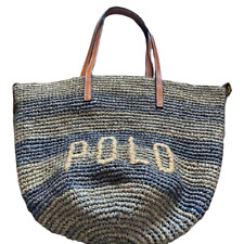 POLO RALPH LAUREN Multi Striped Raffia Woven POLO Logo Bucket Tote Bag USED