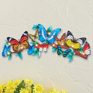 Solar Lighted Brightly-Colored Butterflies Outdoor Metal Wall & Fence Décor - Picture 1 of 2
