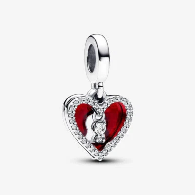 PANDORA Charm Anhänger Bead Rotes Herz 925 Silber Steine weiß Emaille 793119C01 - Bild 1 von 4