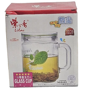 Clear Glass Tea Cup Coffee Mug with Screw-On Plastic Lid 500 ml (16.9 Fl Oz) - Picture 1 of 6