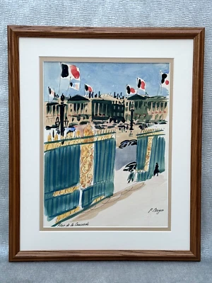 P. BERGER FRENCH WATERCOLOR PAINTING PARIS FRANCE ORIGINAL PLACE DE LA CONCORDE - Image 1 of 4