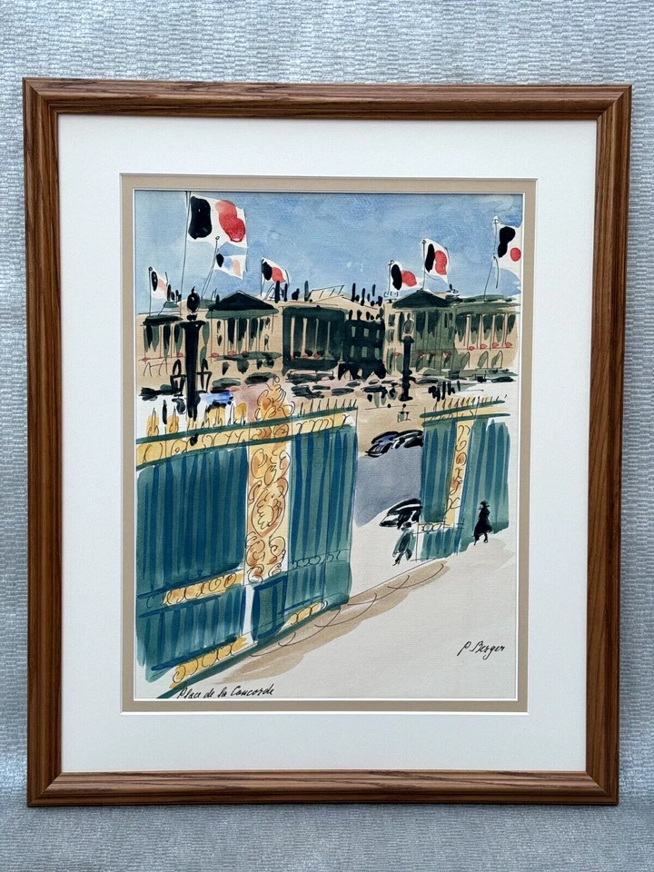 P. BERGER FRENCH WATERCOLOR PAINTING PARIS FRANCE ORIGINAL PLACE DE LA CONCORDE - Image 1 of 4