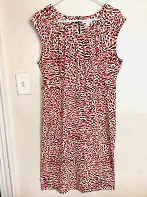 Charter Club Womens Dress 12 White Pink Brown Knee Length Sleeveless Matte Coral - Image 1 of 3