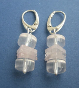 Rosenquarz Ohrschmuck Ohrhänger Ohrringe edle Klappbrisur 925 Silber Unikat - Bild 1 von 3