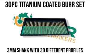 Diamond Titanium Coated Burr Set - 30pc Different Profiles - 3mm Shank - Imagen 1 de 3