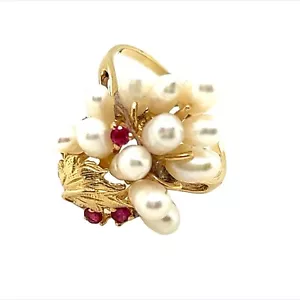 14k Yellow Gold Pearl and Ruby Ring - Picture 1 of 8