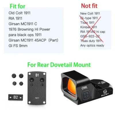 ZULISY Shake Awake Red Dot Sight Tele scope Mount Plate for RIA GI FS 9mm Old Colt 1911