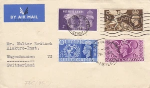1948 London Olympic Games Cover – Complete Set on Airmail to Switzerland - Picture 1 of 2
