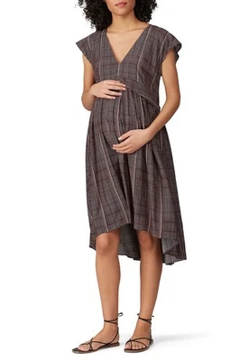 Hatch Maternity Women's THE PAULINA DRESS Black/Pink Rayon/Silk $258 NEW - Image 1 of 4