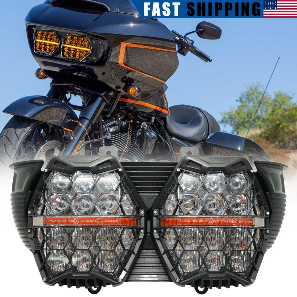 For Harley Road Glide FLTRX. 2015-2023 Amber DRL LED Headlight Projector Hi/Low - Image 1 of 4