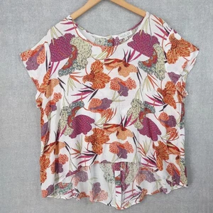 Top donna Rachel Zoe 1x bianco floreale alto basso manica corta bottoni schiena boho top - Foto 1 di 14