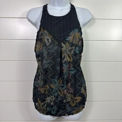 Regata Feminina Prana Preta Estampa Floral Costas Abertas Valentina Atlética Tamanho XS - Imagem 1 de 4