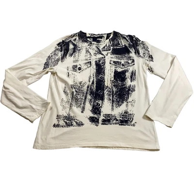 Top de mujer French Connection talla L marfil negro FCUK graffiti manga larga Foto 1 de 4