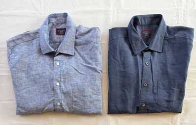 x2 UNTUCKit Shirt Men's Medium Linen Blue Long Sleeve Button Up Wrinkle Resist - Image 1 of 4