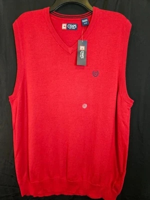 Chaleco Suéter Chaps Para Hombres Talla L Rojo Golf Cuello en V 100% Algodón NUEVO Foto 1 de 4