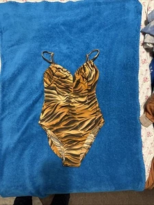 Sun Streak by Newport News 1 Piece Tiger Stripes Print Swimsuit Vintage 1170 - Picture 1 of 15