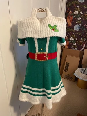 Women Ugly Christmas Sweater Off Shoulder Holly Dress Size S Holiday Santa Elf - Image 1 of 4