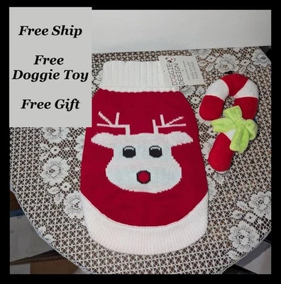 NUEVO CON ETIQUETAS Navidad Reno Rudolph Cálido Algodón Tejido Vacaciones Perro Mascota Suéter Pequeño Med Foto 1 de 4