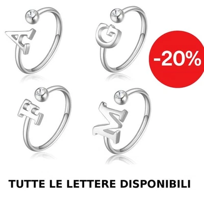 Anello Donna Sagapo Iniziale Lettera A-Z Acciaio Regolabile SCK Tutte le Lettere - Immagine 1 di 3
