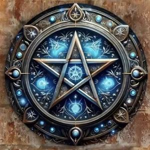 Wicca Pentagram Aluminium Wall Art Plaque Flat Circular Sign Witch Pagan 20cm - Picture 1 of 2